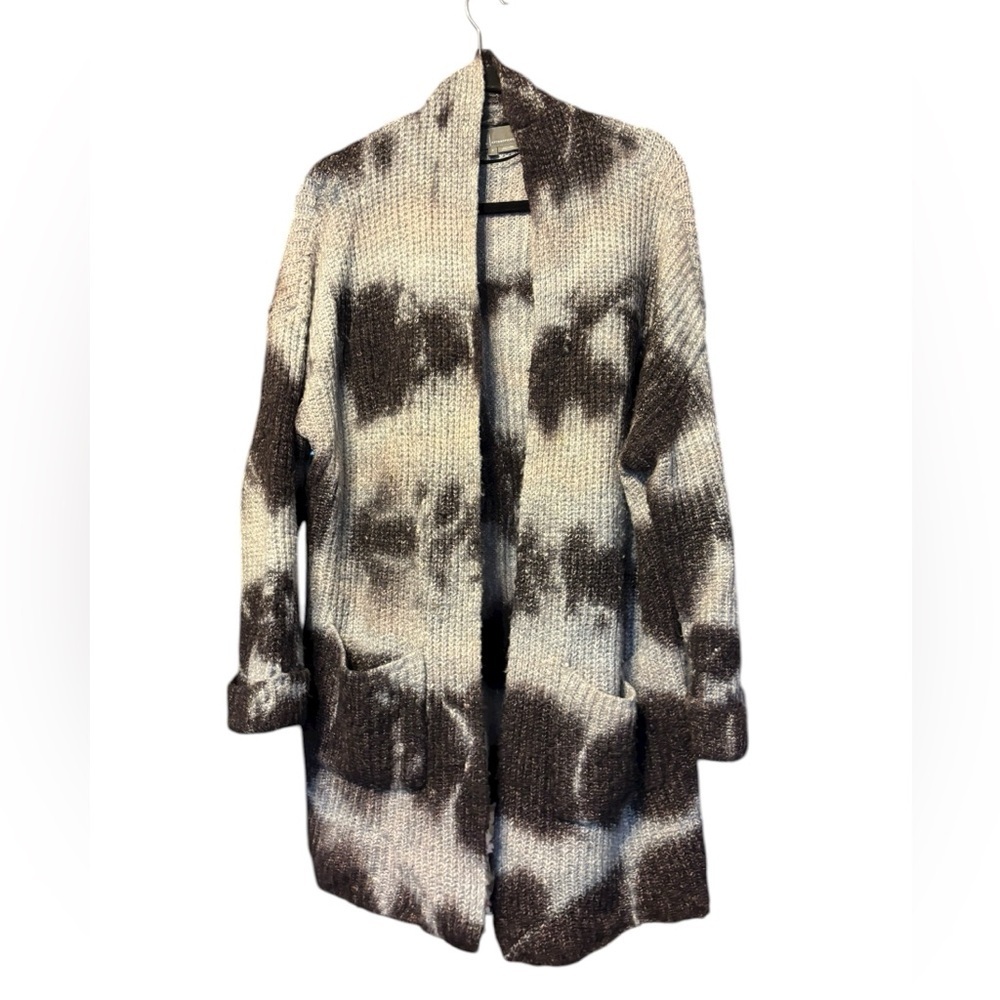 Anthropologie Avalon Tie Dye Cardigan Sweater Long Length Black Gray Size Small - Picture 2 of 6